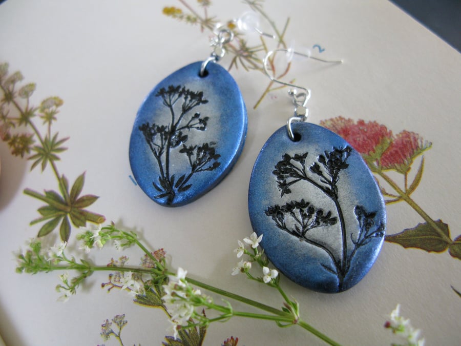 Heath Bedstraw & Spring Moon Silver & Blue Silhouette Earrings