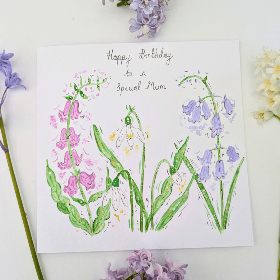 Wildflower hand-painted personalised greetings card