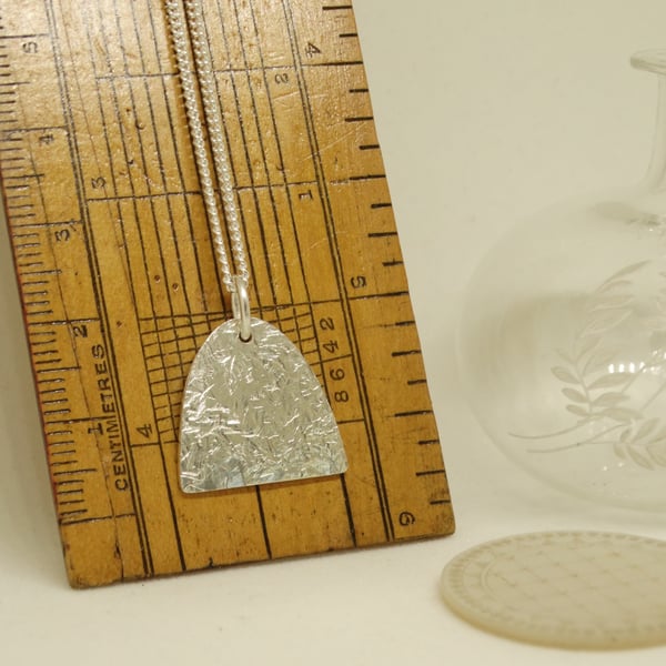Contemporary silver arch pendant - winter frost textured - recycled silver