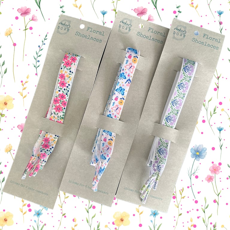 Floral Ribbon Shoelaces – Handmade Decorative Satin Laces for Trainers & Pumps