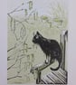 Cat and Catkins - linoprint - Image 6