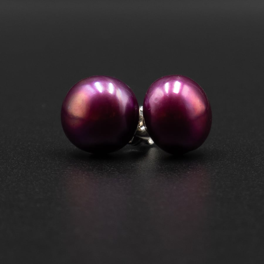 Freshwater pearl plum pink stud earrings, pearl jewelry, Gemini gift