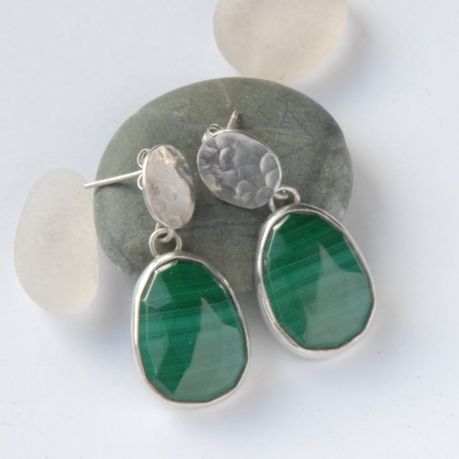 Sterling silver and malachite drop earrings - Folksy