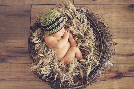 Newborn Baby Beanie Moss Green Hat Photo Prop