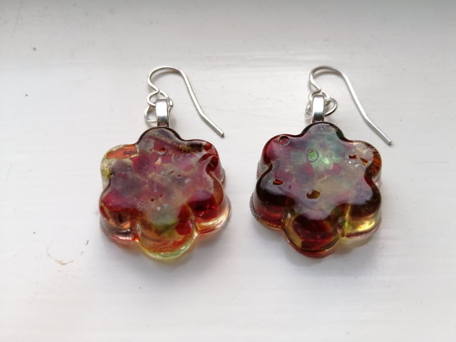 Stained Glass Resin Multicoloured Flower Earrings