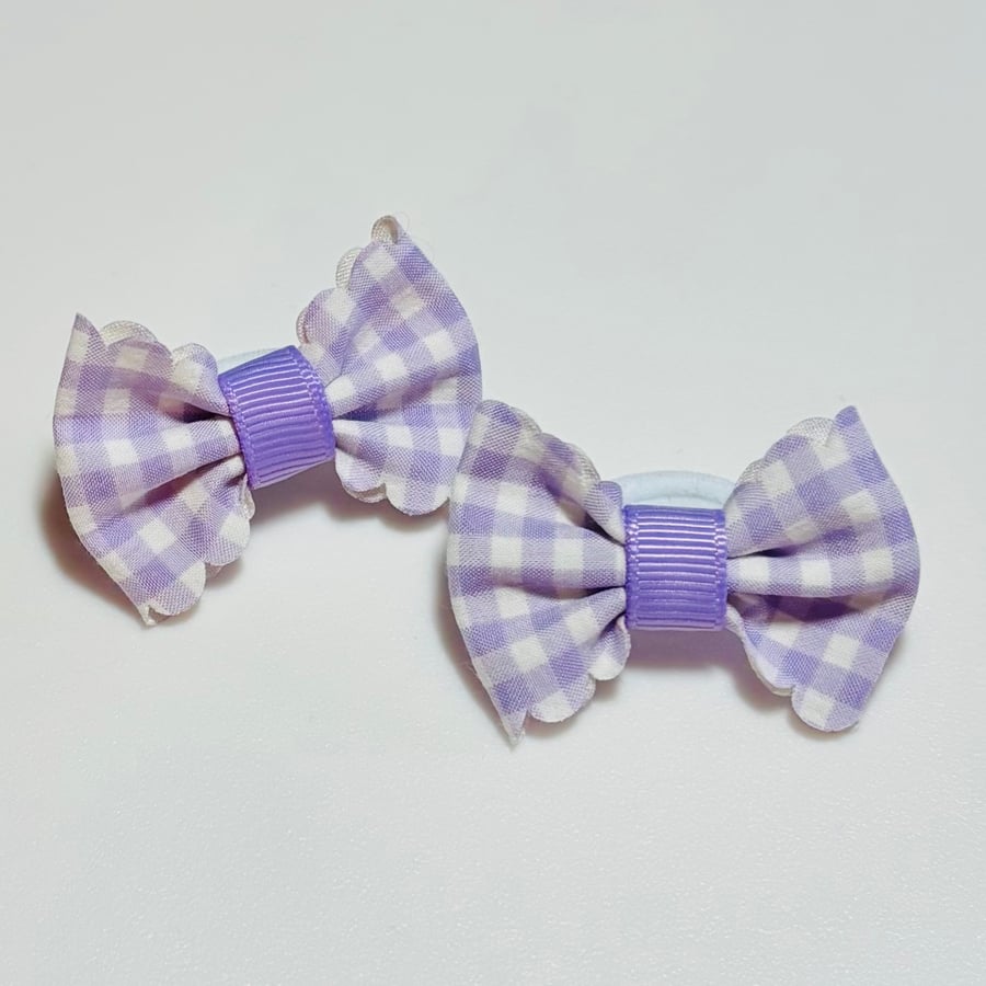 Lilac Gingham Bow Hair Bobbles 