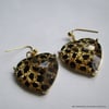Statement faceted glass leopard print heart earrings