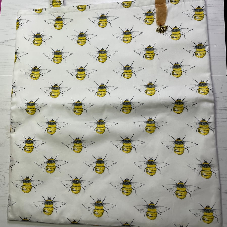 Bee Print Tote Bag with Bee Charm