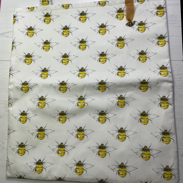 Bee Print Tote Bag with Bee Charm