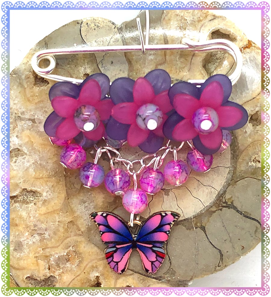 OOAK Butterfly & Lucite flower pin