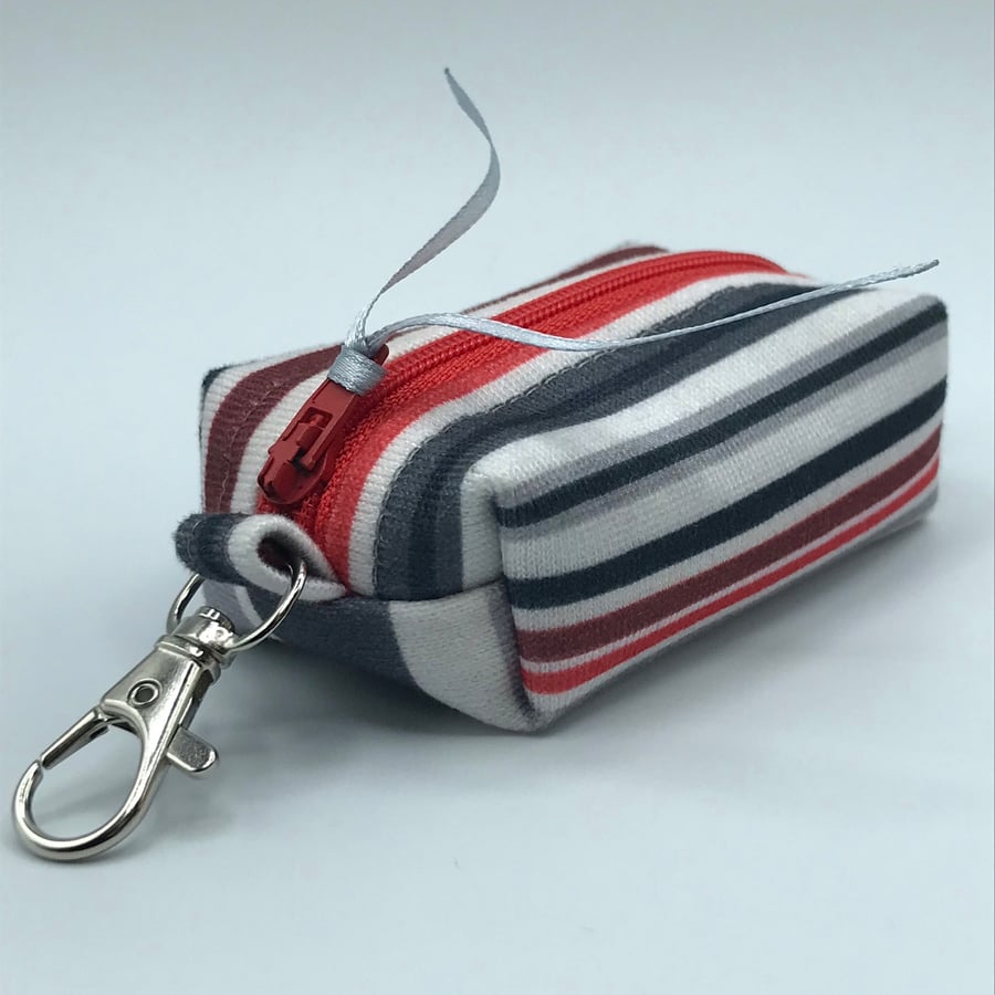 Striped Attachable Keyring bag for earphones, dog treats, coin purse.