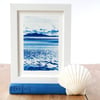 Original Cyanotype Newborough Beach View Anglesey Welsh Seascape Blue & White