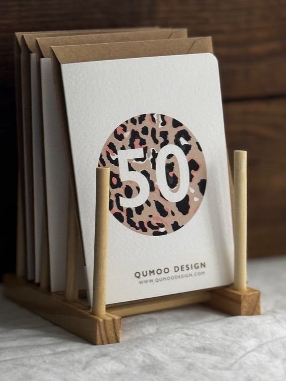 50th birthday wedding friend Leopard Print Circle Trendy funky card (QM323)