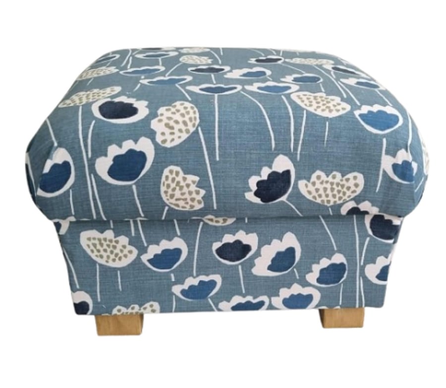 Storage Footstool Prestigious Clara Scandi Indigo Blue Floral Pouffe Ottoman