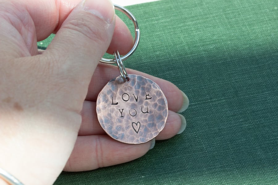 Copper Disc Stamped Personalised Keyring, keepsake gift, thank you gift