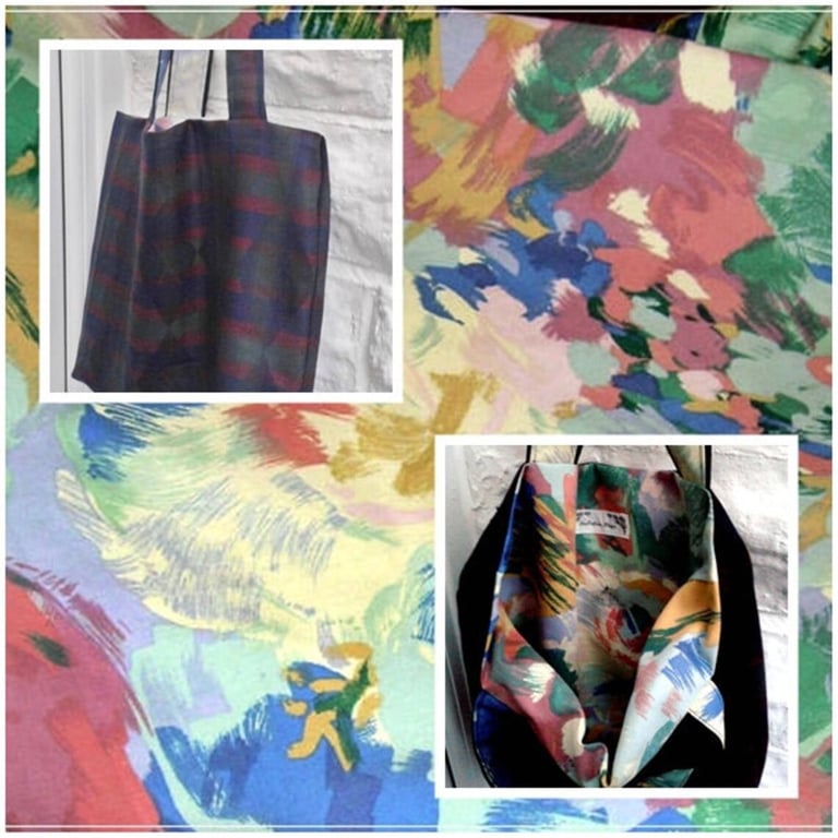 Shoulder bag from recycled fabrics, reusable lined bag, eco friendly bag