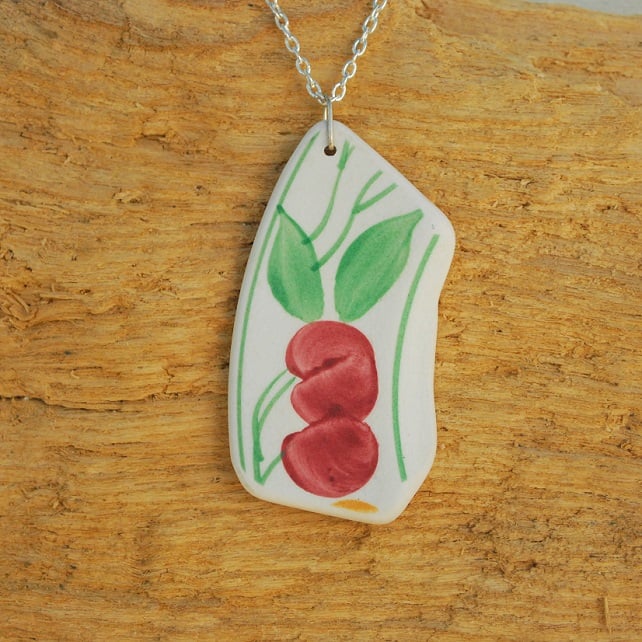 Beach pottery pendant with cherries