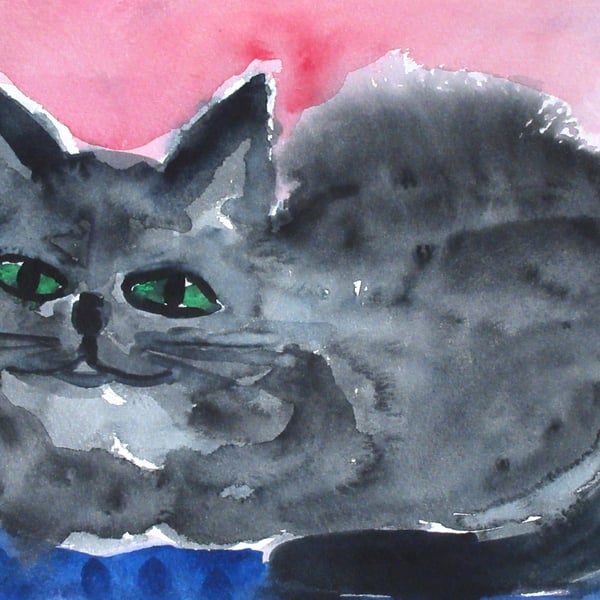 Original Watercolour Painting 'Fuffy Kiki Cat' by Ann Marie Whitton