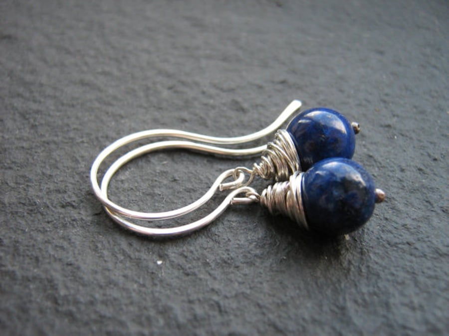 Lapis Lazuli Drop Earrings - Sterling Silver Wire-wrapped Jewellery