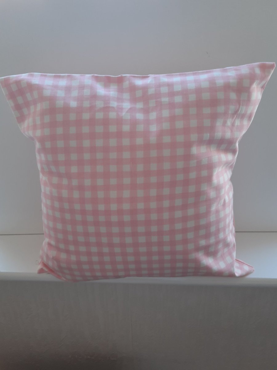 Pink and white Cotton gingham cushion cover