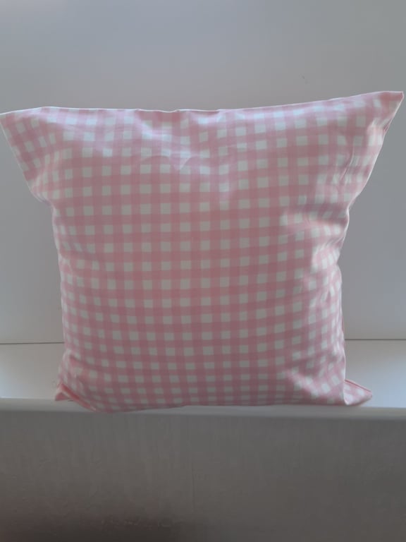 Pink and white Cotton gingham cushion cover