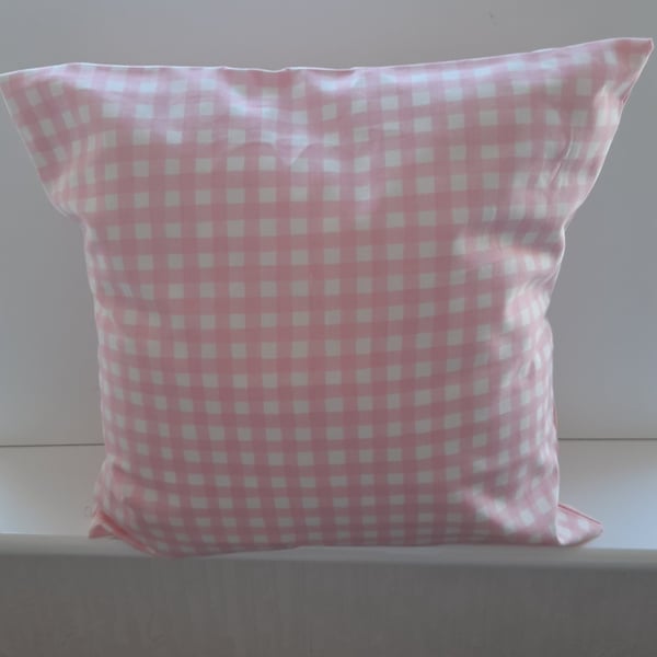 Pink and white Cotton gingham cushion cover
