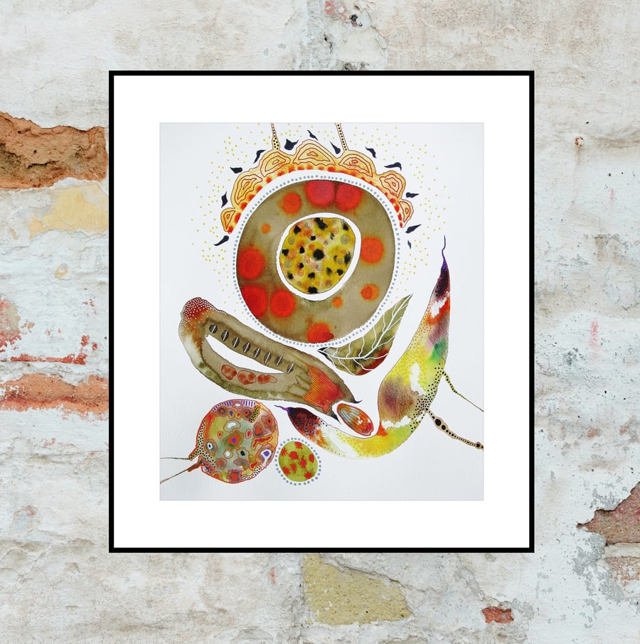 Original Abstract Painting Organic Natural Forms & Colours Watercolour Artwork 