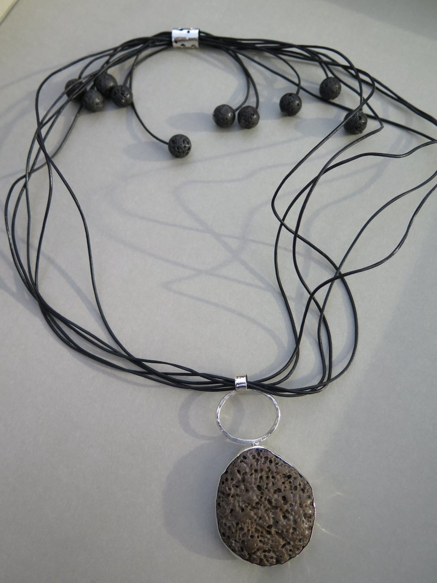 Unique Fossil Necklace Polished Beach Pebble with Genuine Fossil, Set in Silver