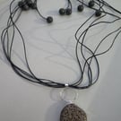 Unique Fossil Necklace Polished Beach Pebble with Genuine Fossil, Set in Silver