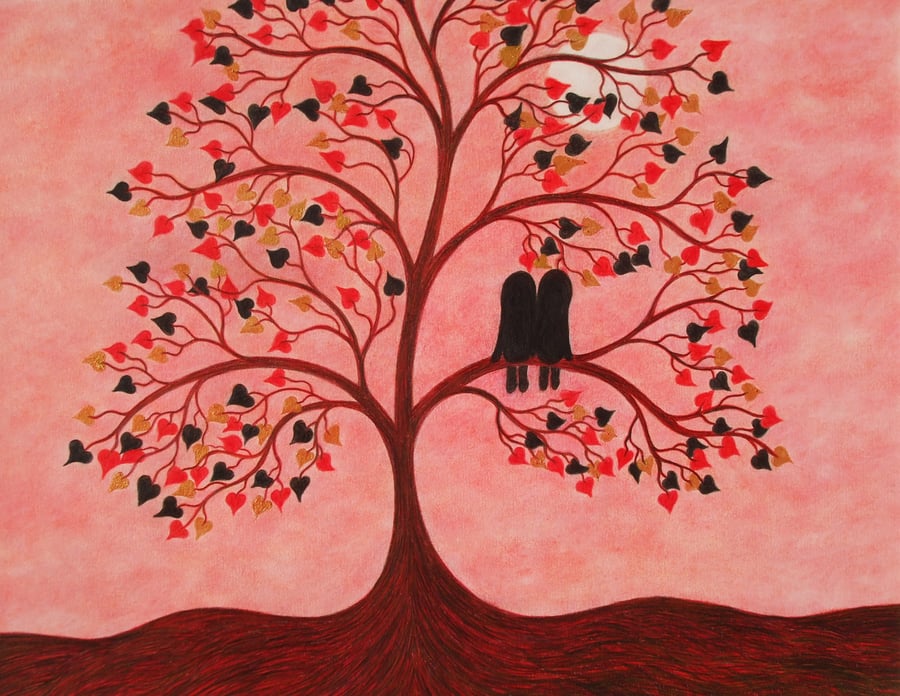 Valentines Card, Love Tree Card, For Him, For Her, RomanticArt, Hearts Tree