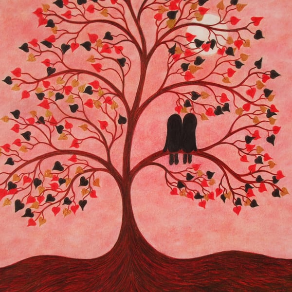 Valentines Card, Love Tree Card, For Him, For Her, RomanticArt, Hearts Tree