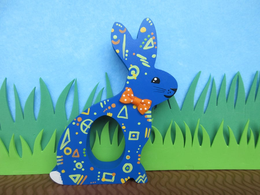 Easter Bunny Chocolate Egg Holder Wooden Hand Painted 
