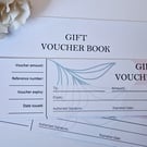 Generic business gift voucher book with 23 vouchers. 12 x 6cm perforated slip