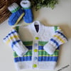 Hand Knitted Designer Baby Cardigan & Booties Set 3-9 Months Size