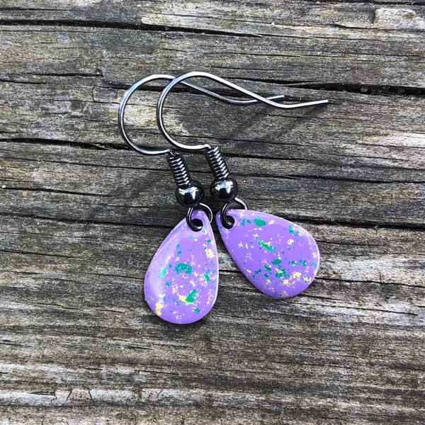 ‘Viola’ Enamel Teardrop Earrings. Sterling silver upgrade available. 