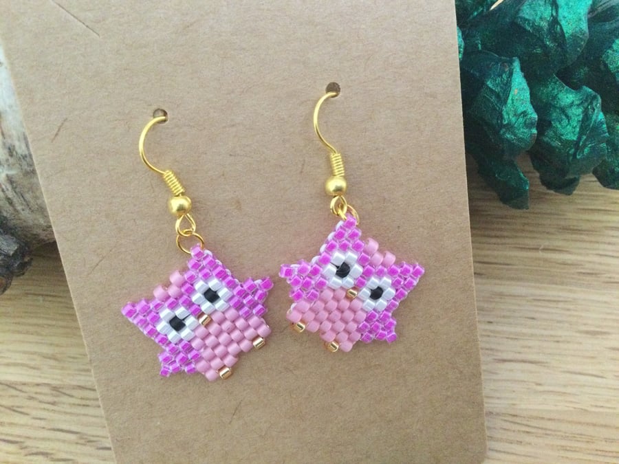 Beaded Owl Earrings