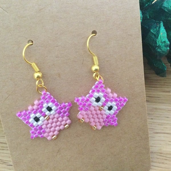 Beaded Owl Earrings