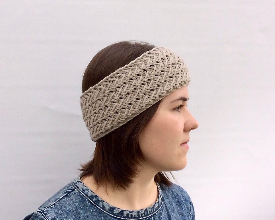 Merino Wool Headband for women, Winter Ear Warmer, Pink and Beige