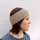 Merino Wool Headband for women, Winter Ear Warmer, Pink and Beige