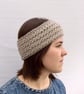 Merino Wool Headband for women, Winter Ear Warmer, Pink and Beige