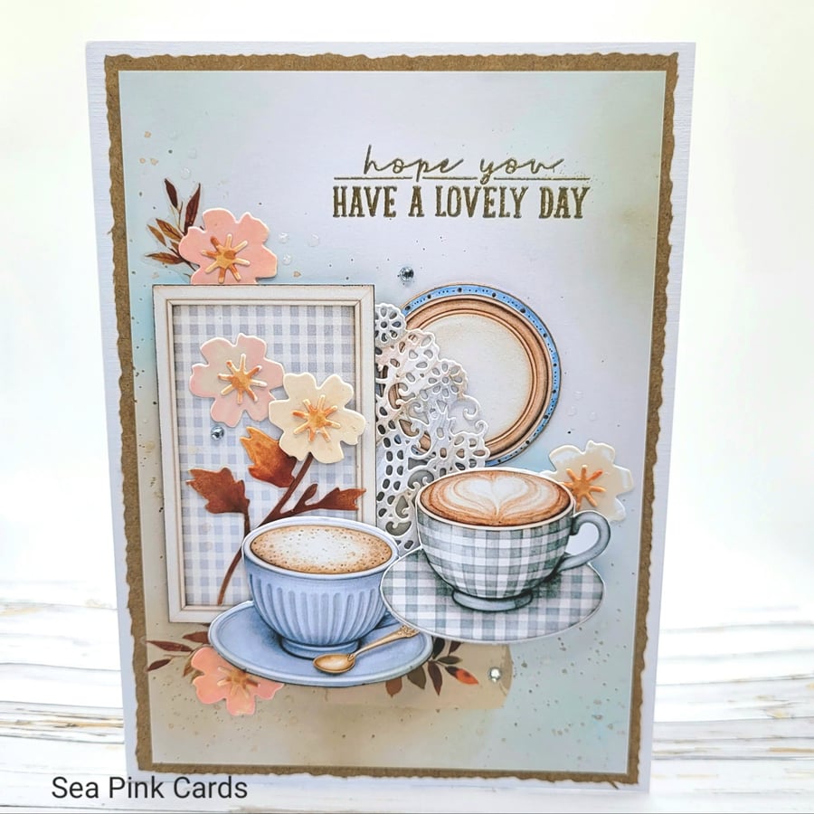 Coffee Greetings Card - birthday card, cosy autumn vibe, coffee, decoupage 