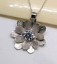 Double flower necklace sterling silver textured CZ sparkle - Image 4