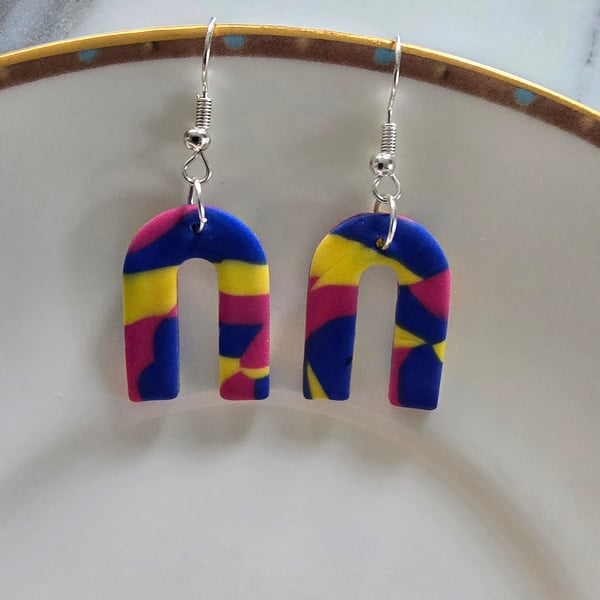 Handmade polymer multi colour silver plated earrings