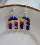 Handmade polymer multi colour silver plated earrings