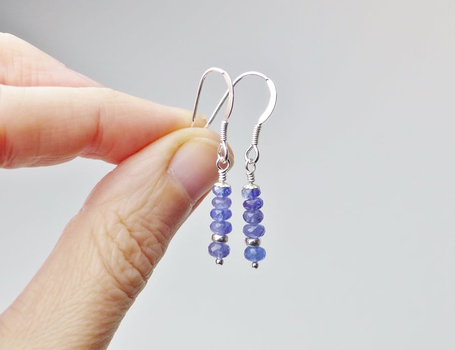 Sterling silver genuine tanzanite drop earrings, December birthstone