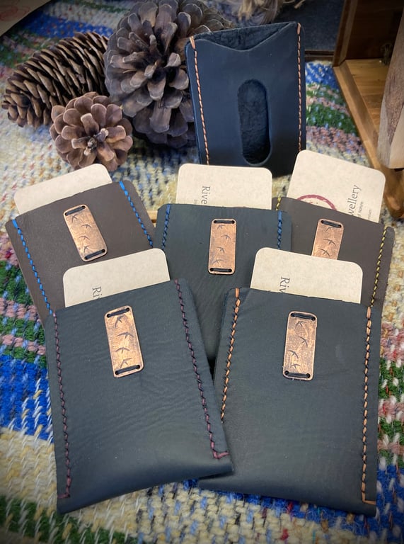 Swifts - Hand-Sewn, Etched Copper & Leather Card Wallet