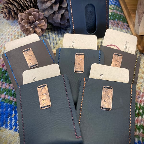 Swifts - Hand-Sewn, Etched Copper & Leather Card Wallet