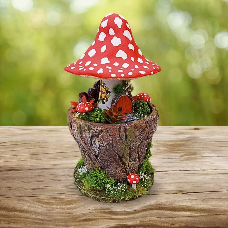 Decorative Mushroom Cottage in a Pot