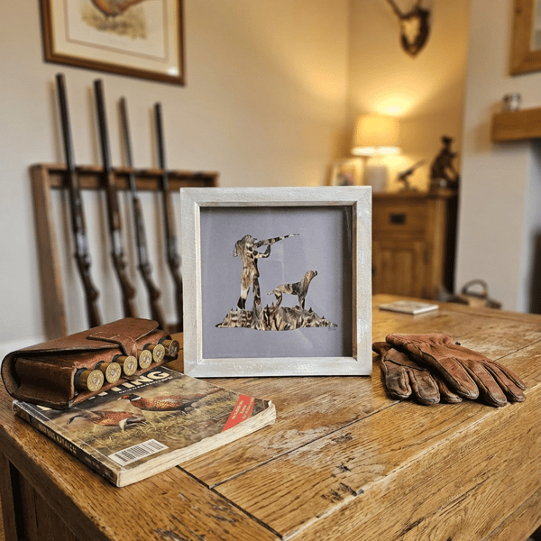 Handmade pheasant feather frame - shooting countryside gift 9 x 9 