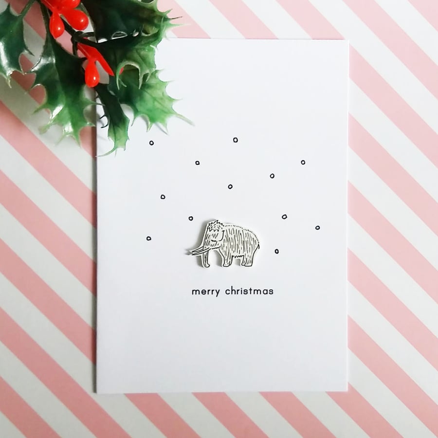 woolly mammoth - handmade christmas card 